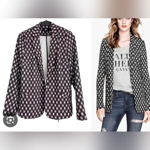 H&M Black‎ and White Patterned Blazer Sz 6